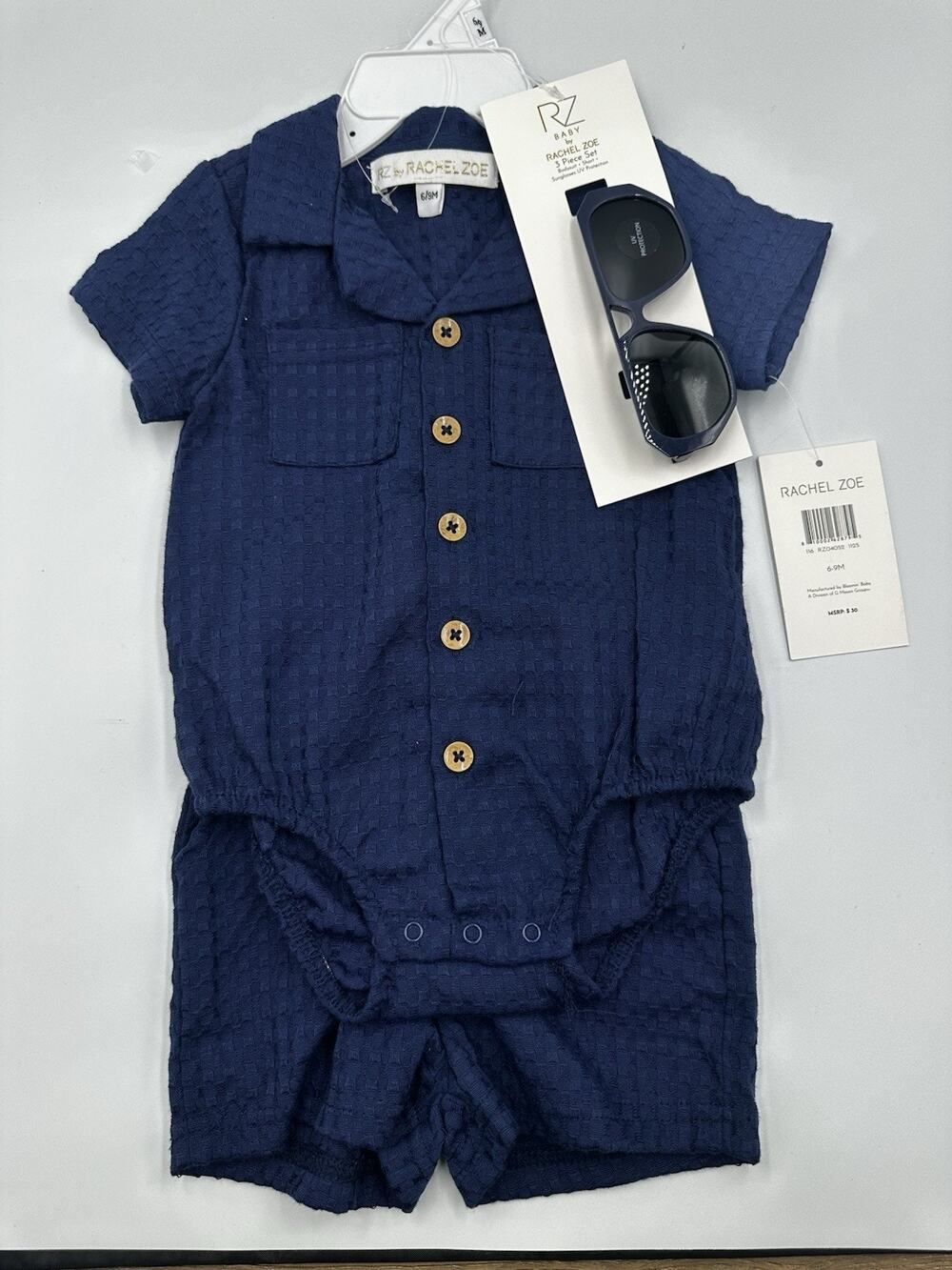 Rachel Zoe 3Pc Knit Romper & Short Set Blue 6-9М